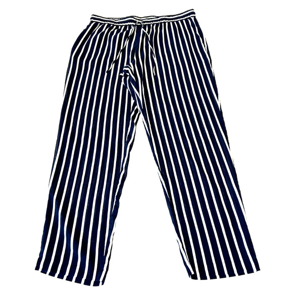 J Crew Women's Pull-On Cotton Drawstring Pant Size L Blue Striped Pockets Beach - Picture 1 of 9